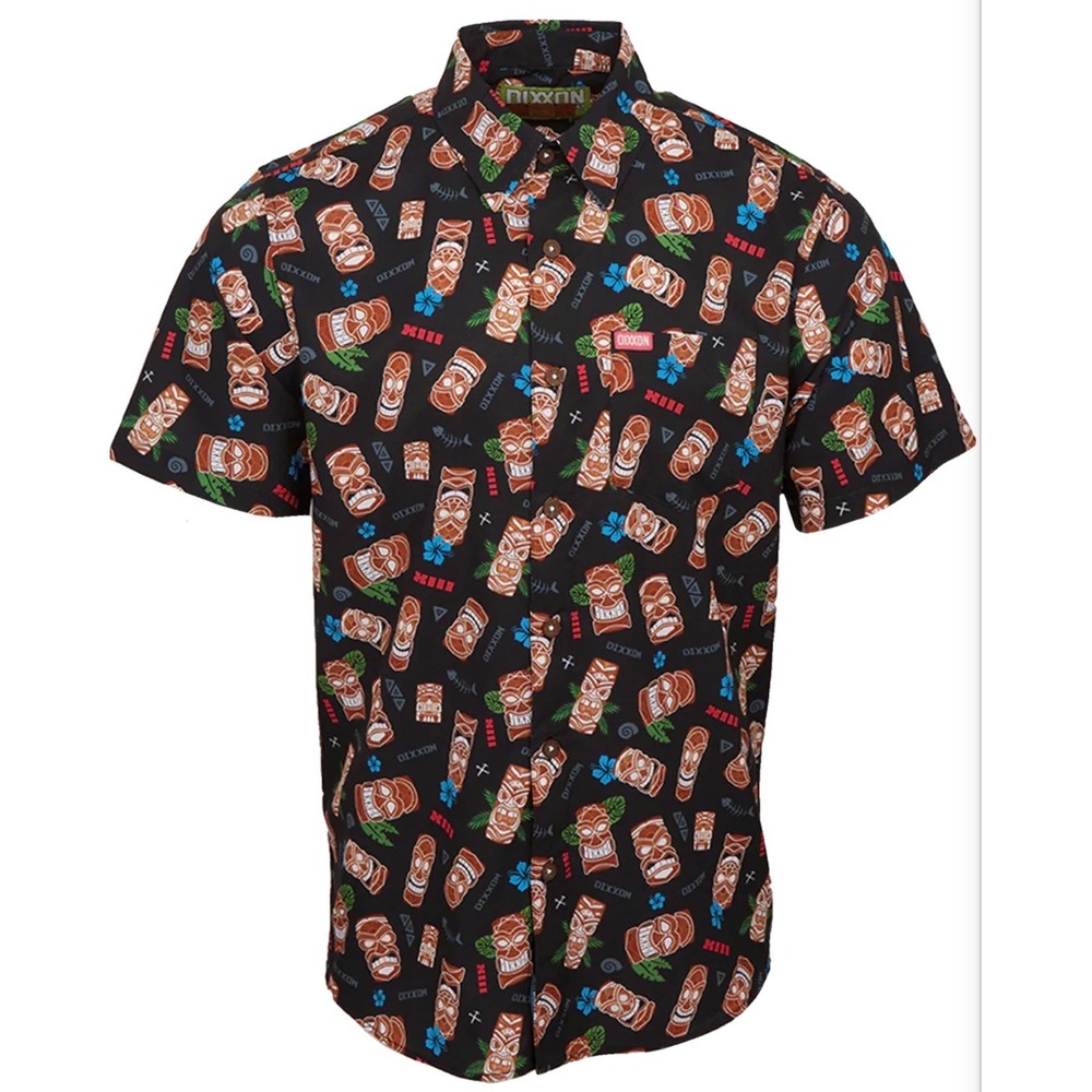 Dixxon Flannel Co The Tikis Mens Party Shirt Short Sleeve Tiki Mask 2XL NEW